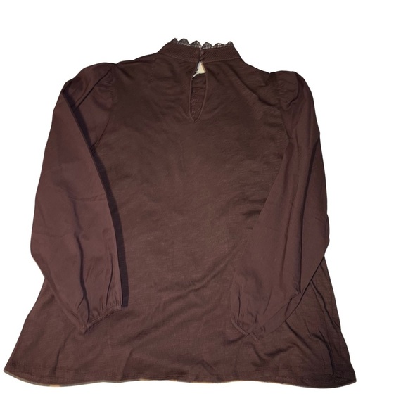 Cupio Chocolate/Plum Mandarin Collar Ruffled Blouse - Picture 7 of 8
